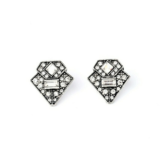 J&E Bijou Jewelry - Clear Topaz Crystal Chevron Vintage Stud Earrings